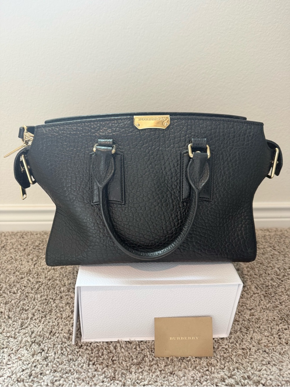Burberry Black Textured Leather Satchel with Gold Hardware